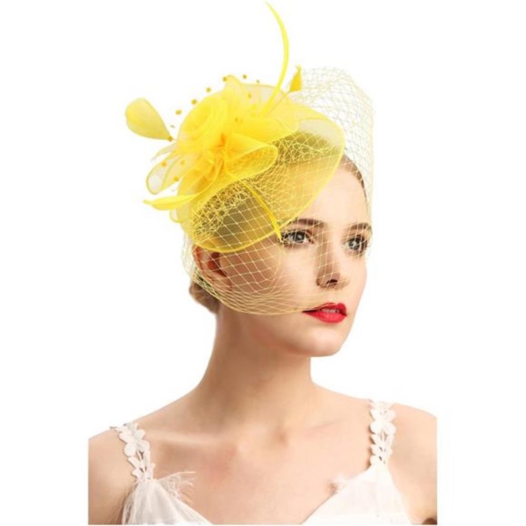 Hot Fascinators Hats 20s 50s D-Yellow